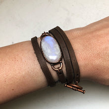Load image into Gallery viewer, Rainbow Moonstone & Leather Wrap Bracelet/Choker #2 (5/17 Update)