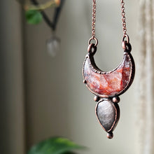 Load image into Gallery viewer, Hematoid Quartz Crescent Moon with Silver Sheen Obsidian Necklace - Ready to Ship