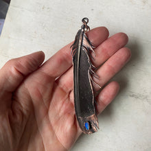 Load image into Gallery viewer, Electroformed Charcoal Grey Dove Feather & Opal Necklace #2- Ready to Ship