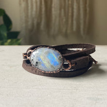 Load image into Gallery viewer, Rainbow Moonstone & Leather Wrap Bracelet/Choker - Ready to Ship