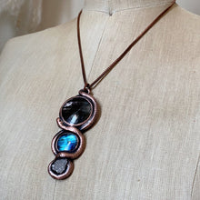 Load image into Gallery viewer, Hypersthene, Labradorite, Clear Quartz Druzy & Sculpted Snake Black Moon Lilith Necklace - Ready to Ship