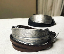 Load image into Gallery viewer, Sterling Silver Feather and Leather Wrap Bracelet
