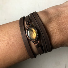Load image into Gallery viewer, Labradorite and Leather Wrap Bracelet/Choker #2 - Ready to Ship