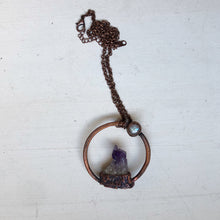 Load image into Gallery viewer, Amethyst Cluster with Rainbow Moonstone Necklace #1 - Tell Tale Heart Collection
