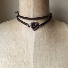 Load image into Gallery viewer, Heart Moss Agate and Leather Wrap Bracelet/Choker #2 - Ready to Ship