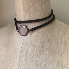 Load image into Gallery viewer, Rose Quartz Hexagon and Leather Wrap Bracelet/Choker #2
