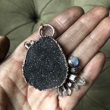 Load image into Gallery viewer, Dark Gray Druzy, Rainbow Moonstone & Clear Quartz Necklace #1 - Ready to Ship
