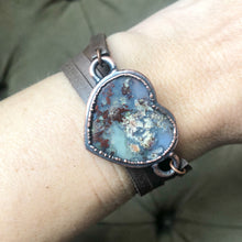 Load image into Gallery viewer, Moss Agate Heart and Leather Wrap Bracelet/Choker #1 - Ready to Ship