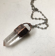 Load image into Gallery viewer, Feather Bezel Polished Clear Quartz Point Necklace on Sterling Silver & Labradorite Rosary Chain - Ready to Ship (5/17 Update)
