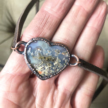Load image into Gallery viewer, Moss Agate Heart and Leather Wrap Bracelet/Choker #1 - Ready to Ship
