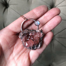 Load image into Gallery viewer, Pink Amethyst Cluster with Rainbow Moonstone Necklace