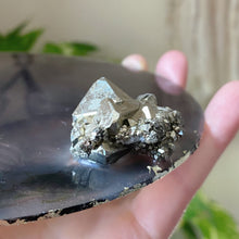 Load image into Gallery viewer, Large Gold Crescent Moon Scrying Mirror with Pyrite Cluster - Ready to Ship