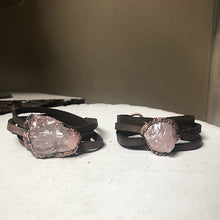 Load image into Gallery viewer, Raw Rose Quartz and Leather Wrap Bracelet/Choker - Ready to Ship