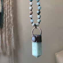 Load image into Gallery viewer, Amazonite Polished Point with Rainbow Moonstone Mala