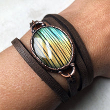 Load image into Gallery viewer, Labradorite and Leather Wrap Bracelet/Choker #2
