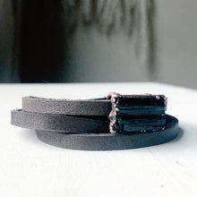 Load image into Gallery viewer, Raw Black Tourmaline and Leather Wrap Bracelet/Choker - Ready to Ship
