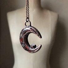 Load image into Gallery viewer, Moss Agate Crescent Moon with Druzy Accentl Necklace #1 - Ready to Ship