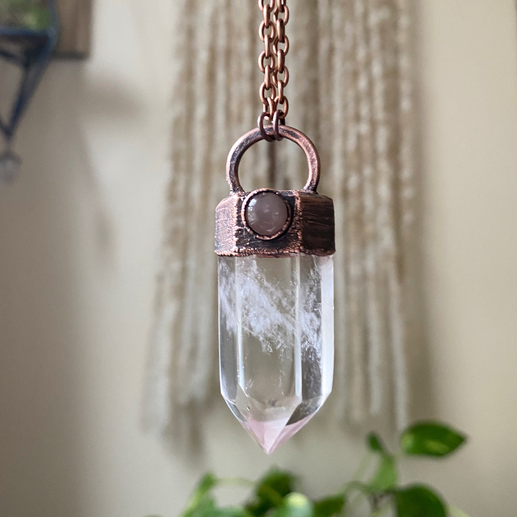Polished Clear Quartz Point with Grey Moonstone Necklace #1