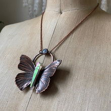 Load image into Gallery viewer, Electroformed Butterfly With Angel Aura Quartz & Rainbow Moonstone Necklace - Ready to Ship