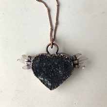 Load image into Gallery viewer, Dark Amethyst Druzy & Clear Quartz Point Tell Tale Heart Necklace #1