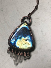 Load image into Gallery viewer, Labradorite Tear Drop Necklace with Clear Quartz Points - Spring Equinox Collection