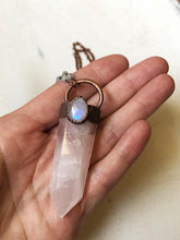Load image into Gallery viewer, Rose Quartz Point with Rainbow Moonstone Necklace - Ready to Ship (Flower Moon Collection)