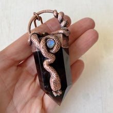 Load image into Gallery viewer, Smoky Quartz, Rainbow Moonstone, Clear Quartz Druzy, Garnet & Sculpted Snake Lilith Necklace - Ready to Ship