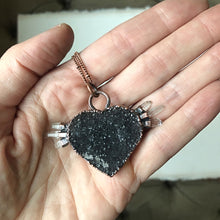 Load image into Gallery viewer, Dark Amethyst Druzy &amp; Clear Quartz Point Tell Tale Heart Necklace #1
