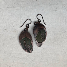 Load image into Gallery viewer, Electroformed Green Macaw Feather Earrings - Ready to Ship