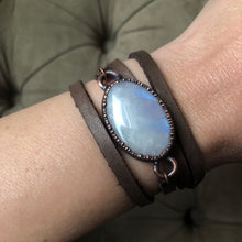 Load image into Gallery viewer, Rainbow Moonstone & Leather Wrap Bracelet/Choker #1 - Ready to Ship