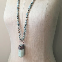 Load image into Gallery viewer, Amazonite Polished Point with Rainbow Moonstone Mala