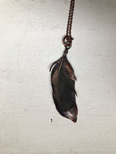 Load image into Gallery viewer, Electroformed Dark Gray Feather Necklace - Ready to Ship