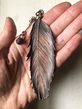 Load image into Gallery viewer, Electroformed Feather Necklace with Raw Garnet Charm (Super Blood Wolf Moon Collection)