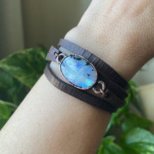 Load image into Gallery viewer, Rainbow Moonstone & Leather Wrap Bracelet/Choker #2 - Ready to Ship