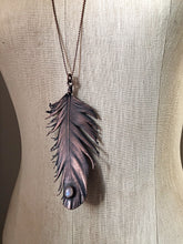 Load image into Gallery viewer, Electroformed Feather and Rainbow Moonstone Necklace