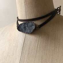Load image into Gallery viewer, Gray Druzy and Leather Wrap Bracelet/Choker #2 - Ready to Ship