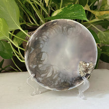 Load image into Gallery viewer, Large Gold Crescent Moon Scrying Mirror with Pyrite Cluster - Ready to Ship