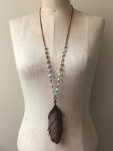 Load image into Gallery viewer, Large Electroformed Feather & Amazonite Necklace (Satya Collection)