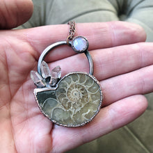 Load image into Gallery viewer, Golden Ammonite, Clear Quartz and Rainbow Moonstone Necklace #1A - Ready to Ship