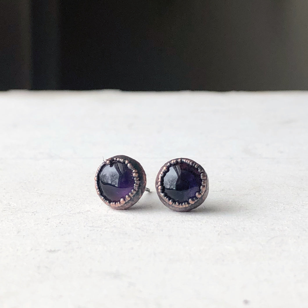 Round Amethyst Earrings #1- Ready to Ship