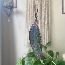 Load image into Gallery viewer, Electroformed Green Macaw Feather Necklace #1- Ready to Ship