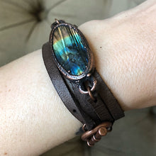 Load image into Gallery viewer, Labradorite and Leather Wrap Bracelet/Choker - Ready to Ship