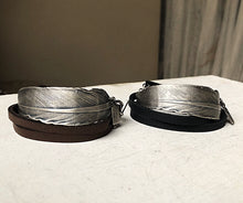 Load image into Gallery viewer, Sterling Silver Feather and Leather Wrap Bracelet
