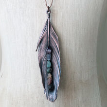 Load image into Gallery viewer, Electroformed Feather Necklace with Raw Chakra Stones #1 - Ready to Ship