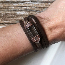 Load image into Gallery viewer, Double Terminated Polished Clear Quartz Point & Leather Wrap Bracelet/Choker #1 (Icarus Soaring Collection)