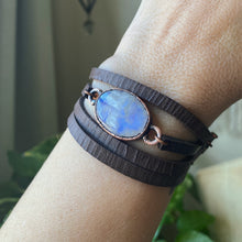 Load image into Gallery viewer, Rainbow Moonstone & Leather Wrap Bracelet/Choker #1 - Ready to Ship