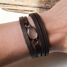 Load image into Gallery viewer, Golden Rutilated Quartz & Leather Wrap Bracelet/Choker #1 (Icarus Soaring Collection)