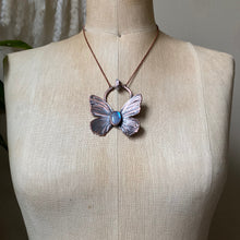 Load image into Gallery viewer, Electroformed Butterfly With Rainbow Moonstone & Angel Aura Quartz Necklace - Ready to Ship