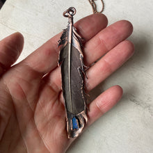 Load image into Gallery viewer, Electroformed Charcoal Grey Dove Feather & Opal Necklace #1- Ready to Ship
