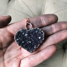 Load image into Gallery viewer, Dark Amethyst Druzy Heart Necklace #6 - Ready to Ship